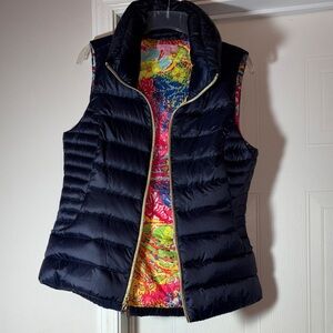 Lilly Pulitzer Navy Puffer Vest with Colorful Lining